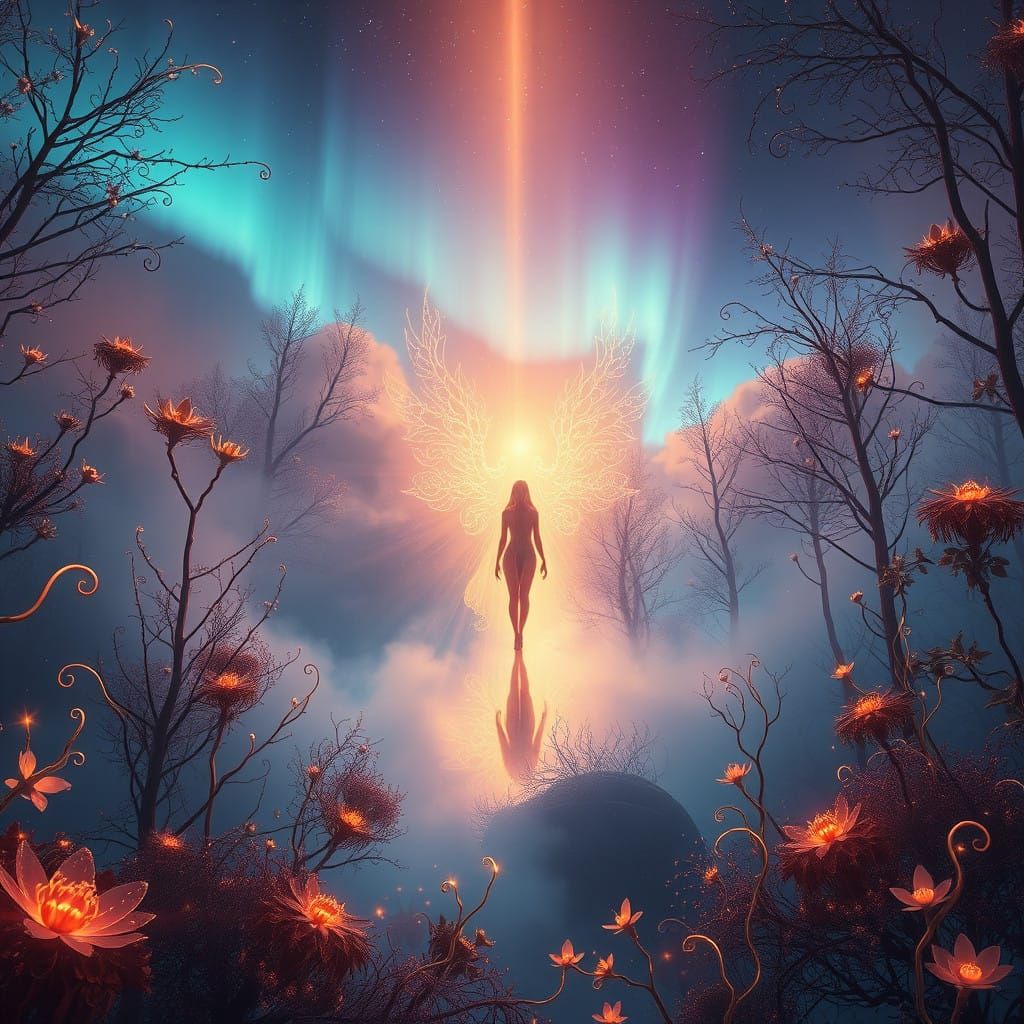 Ethereal Being Rises in Golden Light