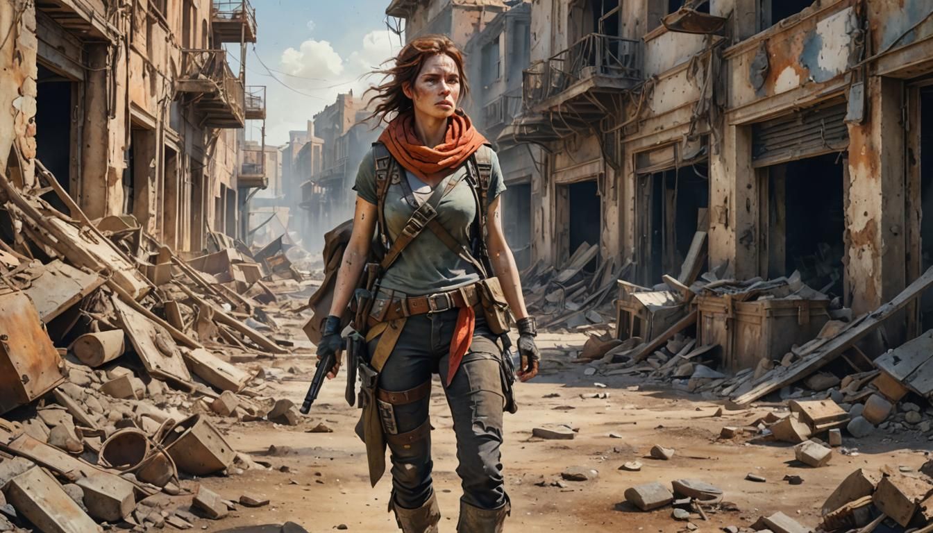 Wasteland Survivor: Watercolor Portrait of a Resilient Woman