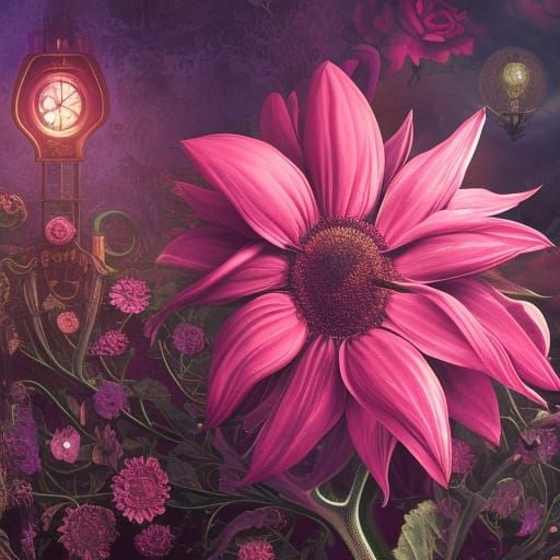 Gothic Pink Sunflower in Victorian Dreamscape