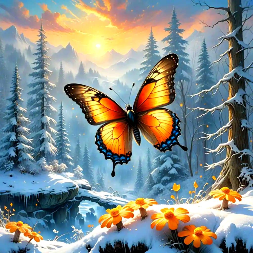 Butterfly with Forest Landscape Inside Wings, Fantasy Art