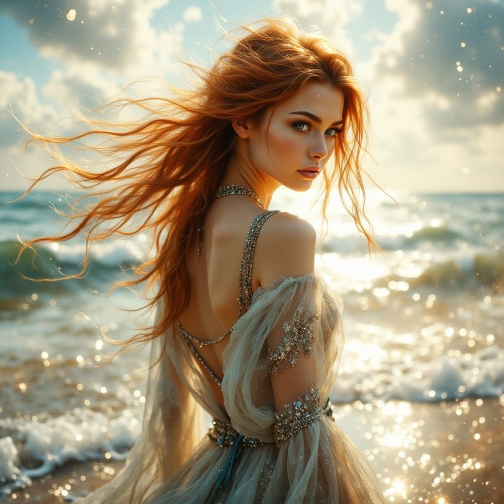 Celtic Goddess on Beach in Ethereal Style