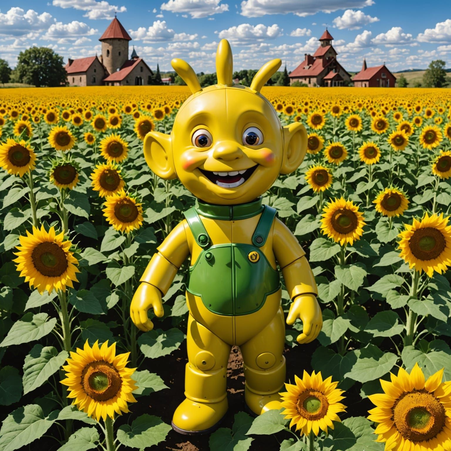 Steampunk Teletubbies in Sunflower Field