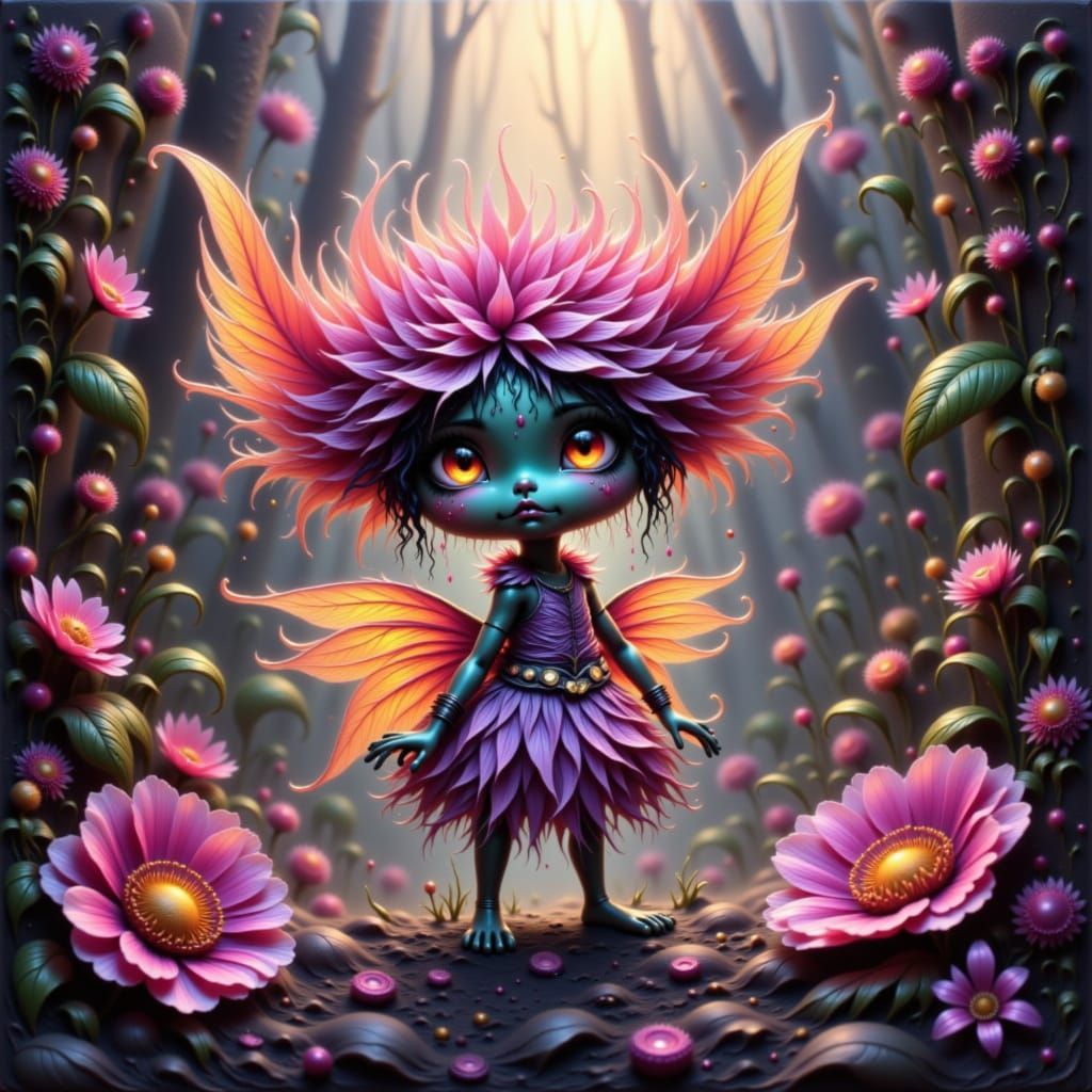 Flower Creature in Bohemian Cyberpunk Fashion