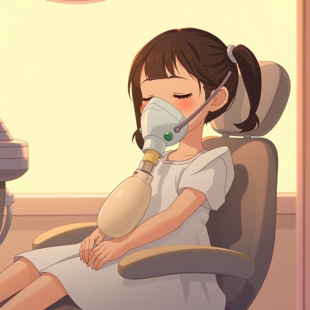 Serene Anime Girl in Modern Dentist Chair