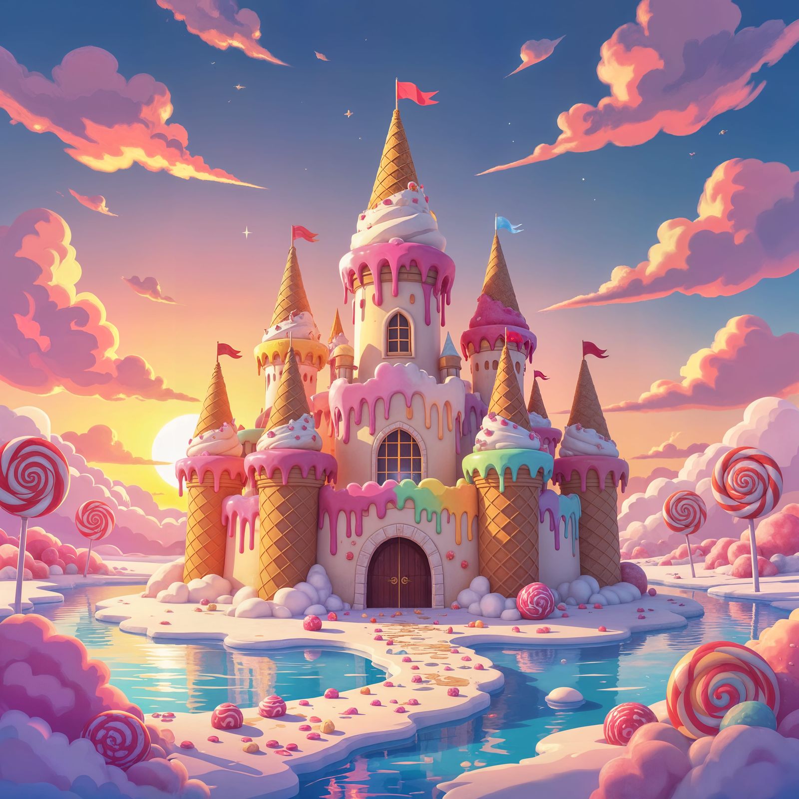 Melting Ice Cream Castle in Surreal Candy Landscape