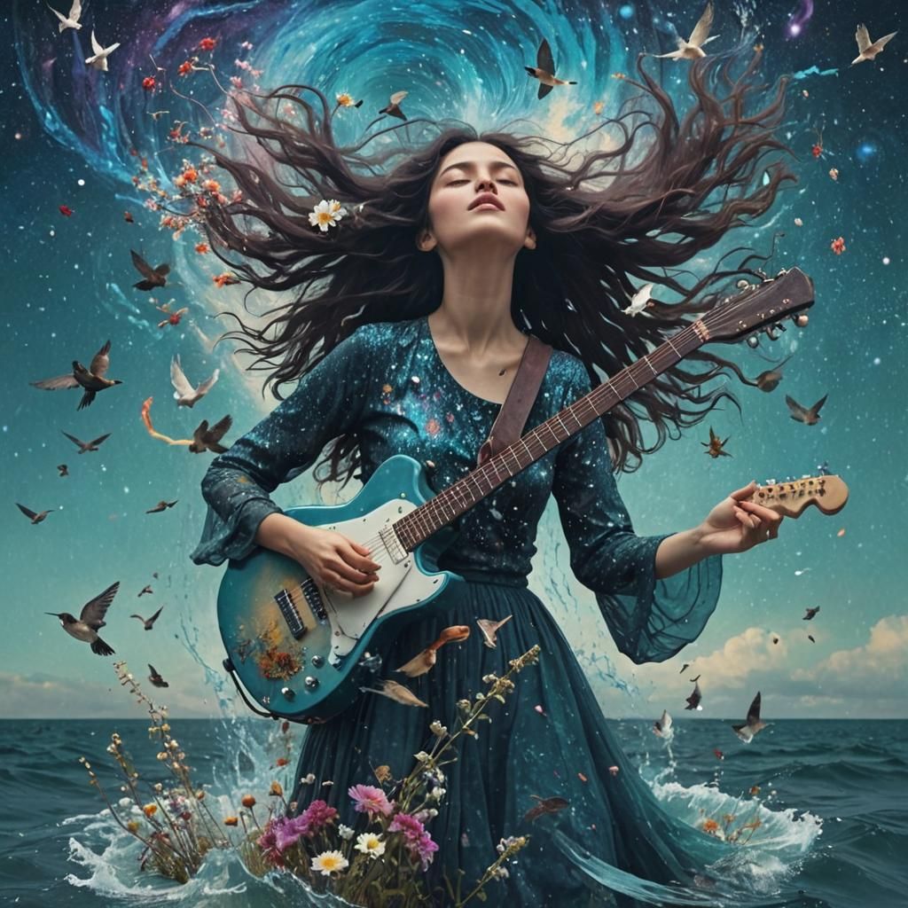 Woman Holds Galaxy in Surreal Digital Art