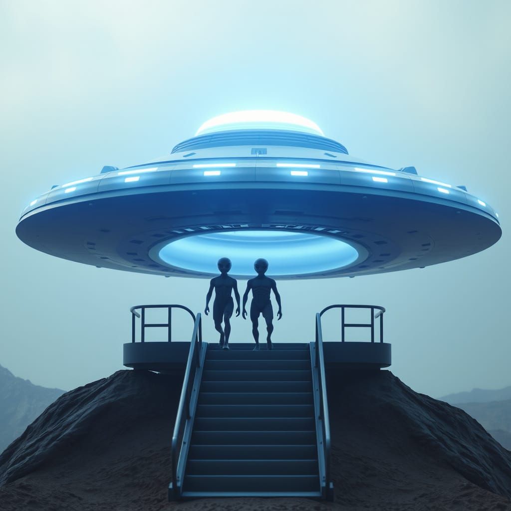 Glowing Flying Saucer Unveils Alien Beings in Space