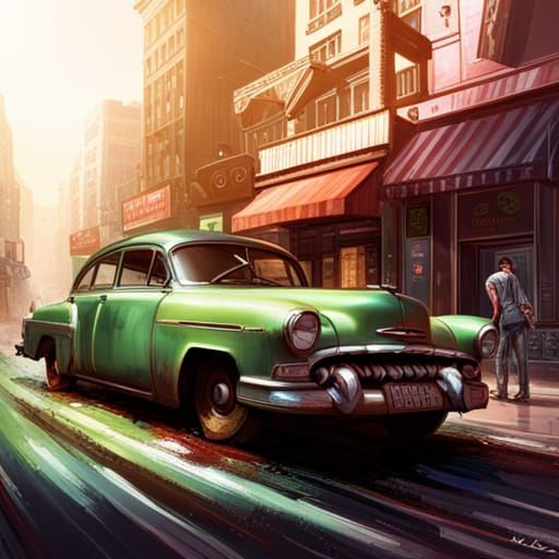 Hyperrealistic Acid Casualty with Repossessed Car