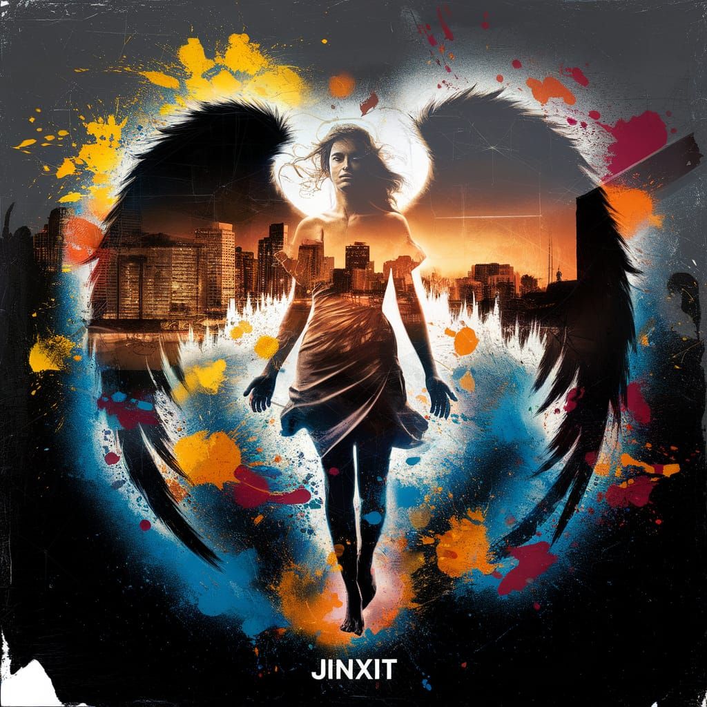 Fallen Angel Cityscape Double Exposure Masterpiece