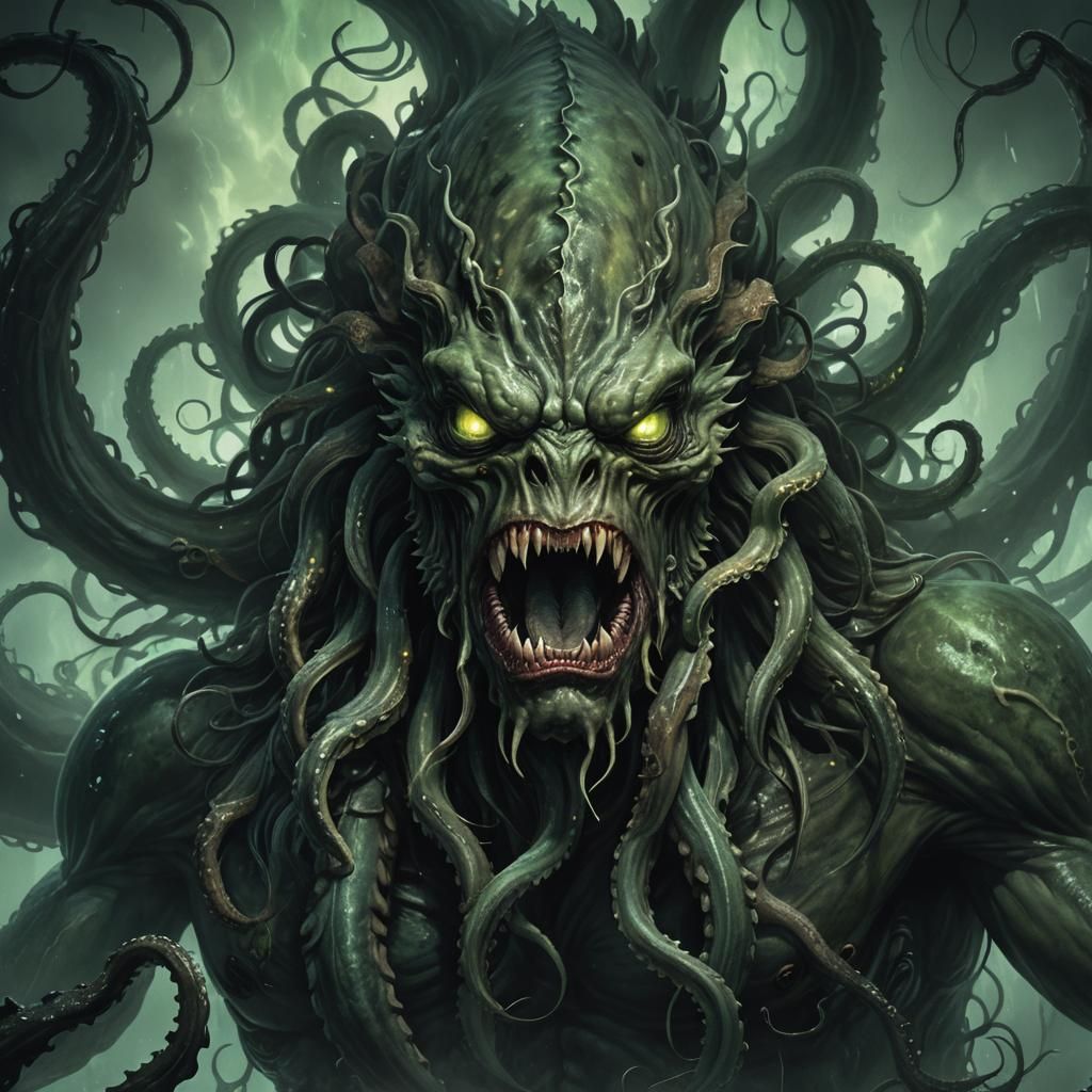 Eerie Kraken Rising from Darkness in Dark Fantasy Style