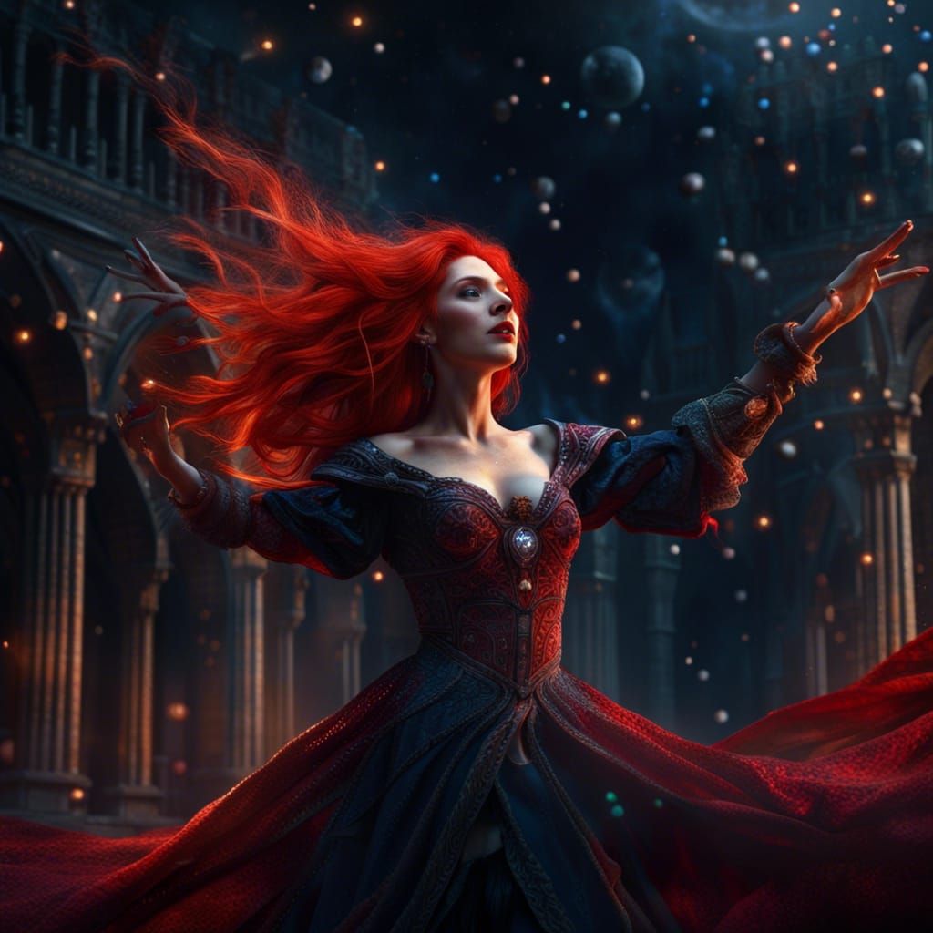Red-Haired Sorceress Waltzing in Starry Castle