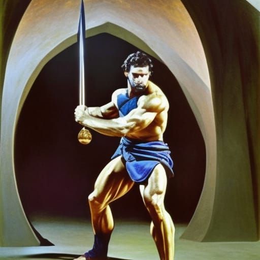 Conan the Barbarian in Dark Cave, Fantasy Art