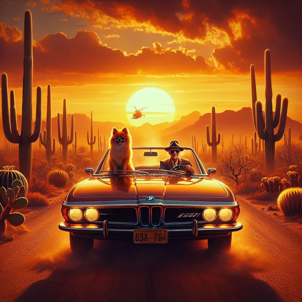 Desert Drive in BMW 650i: Matte Painting Style
