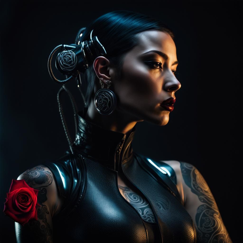 Mysterious Female Cyborg with Glowing Implants