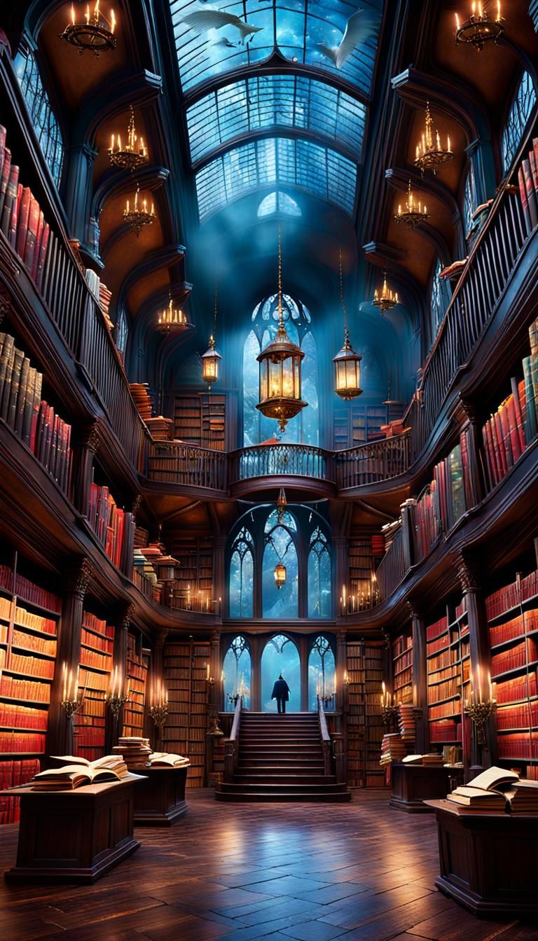 A magical store with a high ceiling and large windows full o...