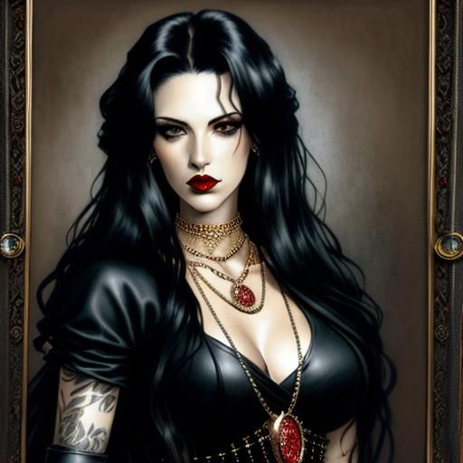 Gothic Woman in Gold: Chiaroscuro Illustration