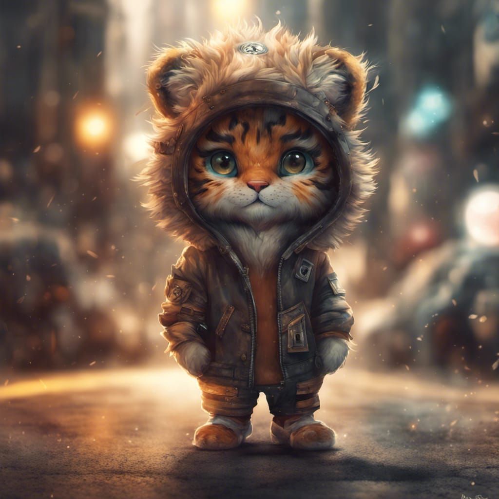 Adorable Chibi Tiger in Streetwear, Digital Art