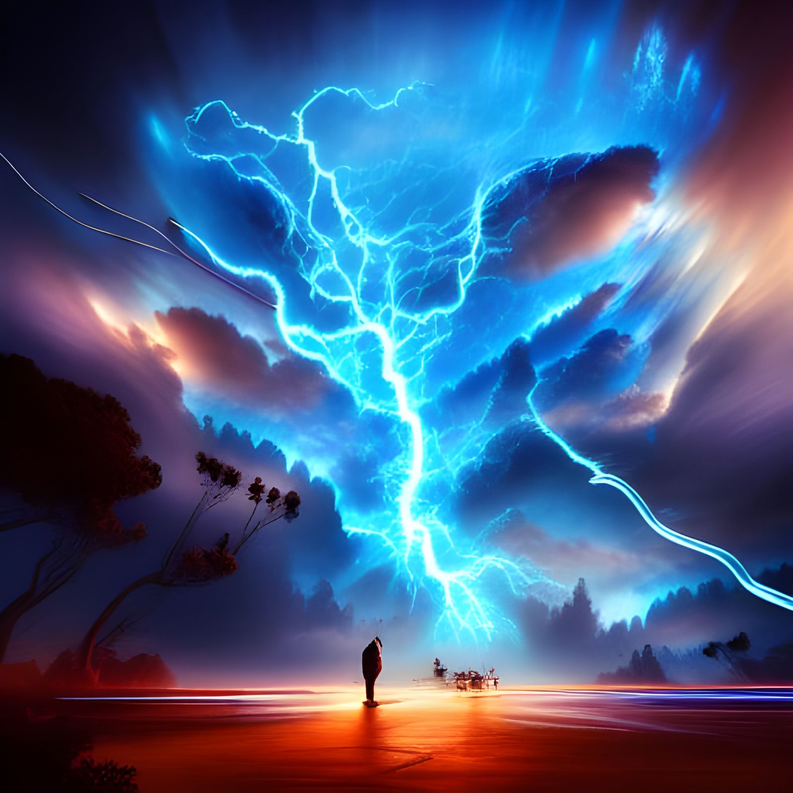 Epic Blue Electricity Storm at Night