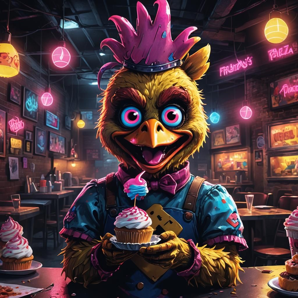 Sinister Chica Cupcake in Abandoned Pizzeria: Digital Art