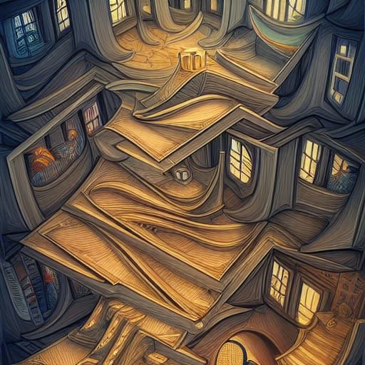 Escher's House of Stairs: Hyperdetailed Lithograph