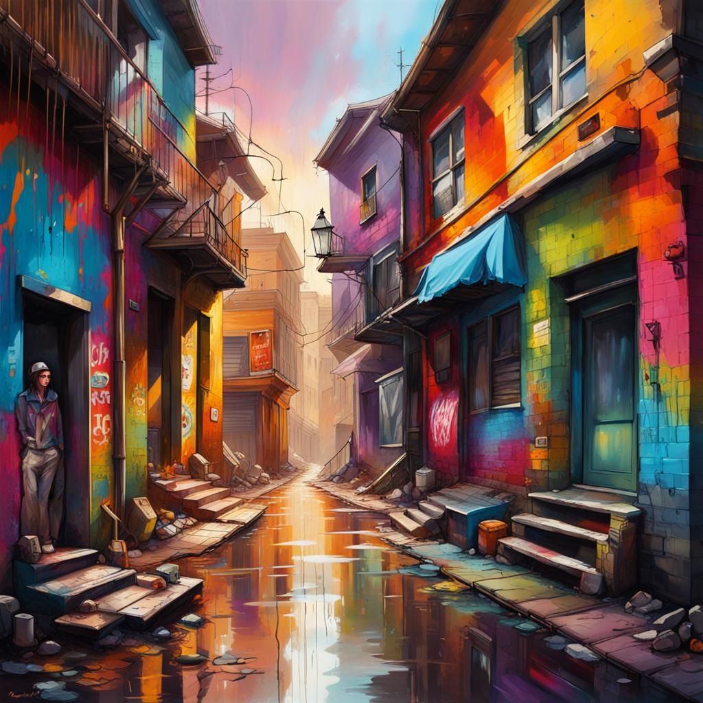 Town Fading: Graffiti Art in Vibrant City