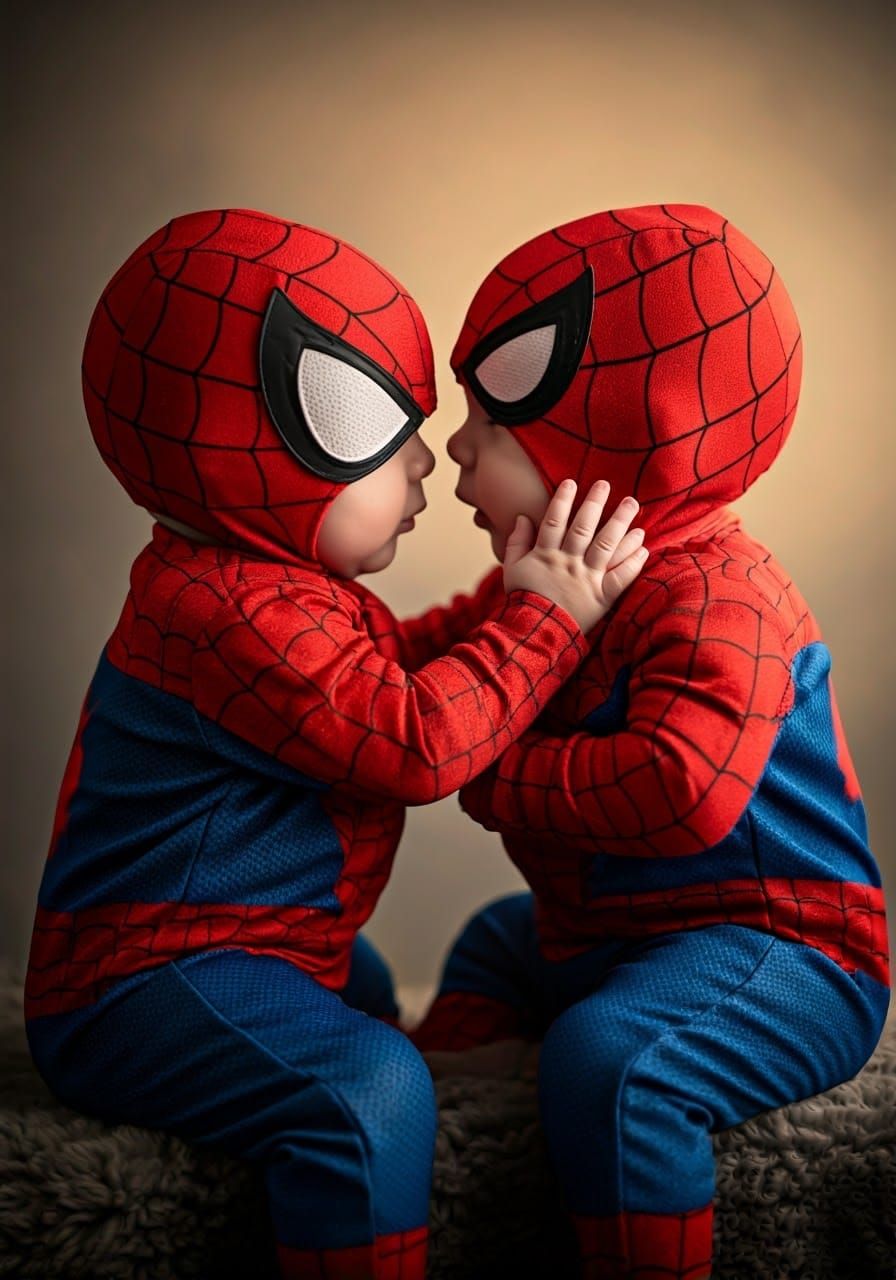 Two Adorable Spiderbabies in Tender Embrace