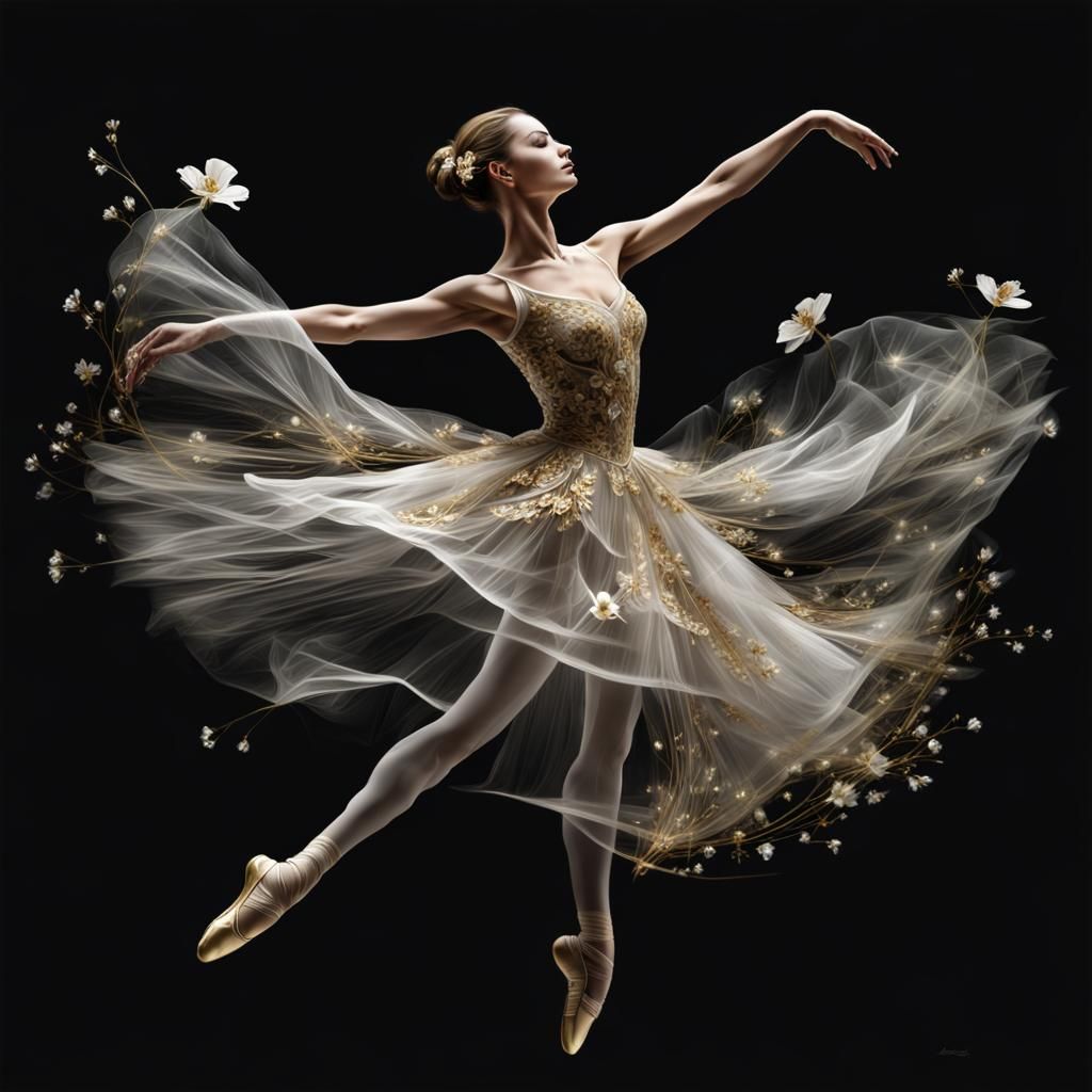 Ethereal Ballerina in Transparent Floral Digital Art