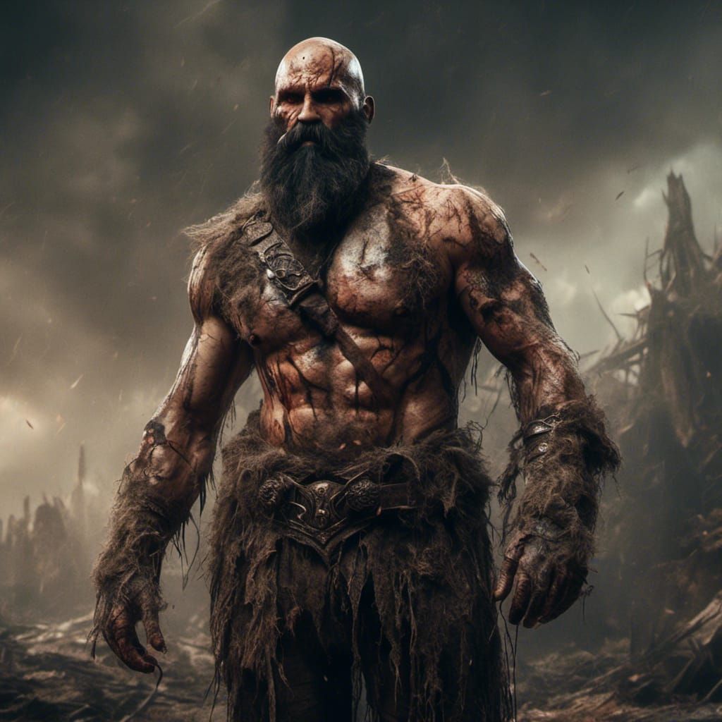 Detailed Matte Painting of a Muscular Bald Man