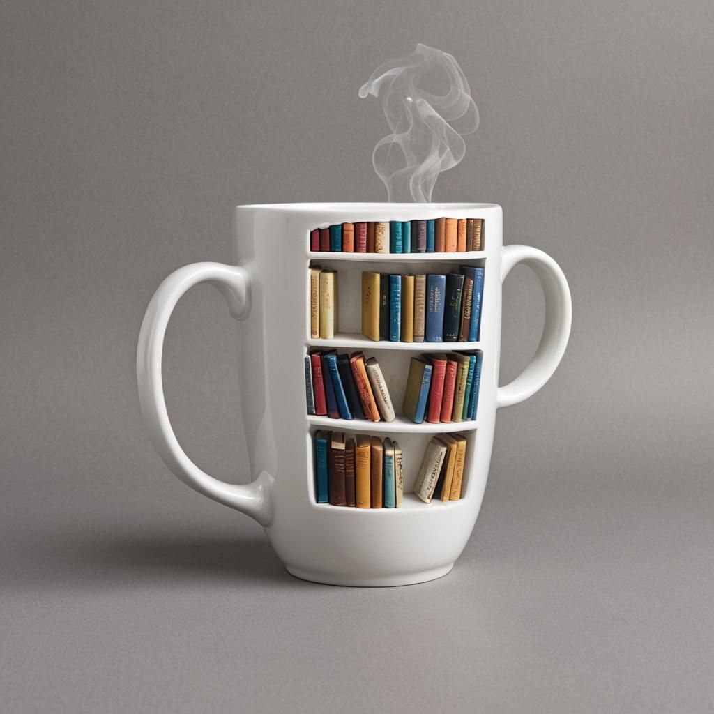 Surreal Coffee Mug Bookshelf Concept