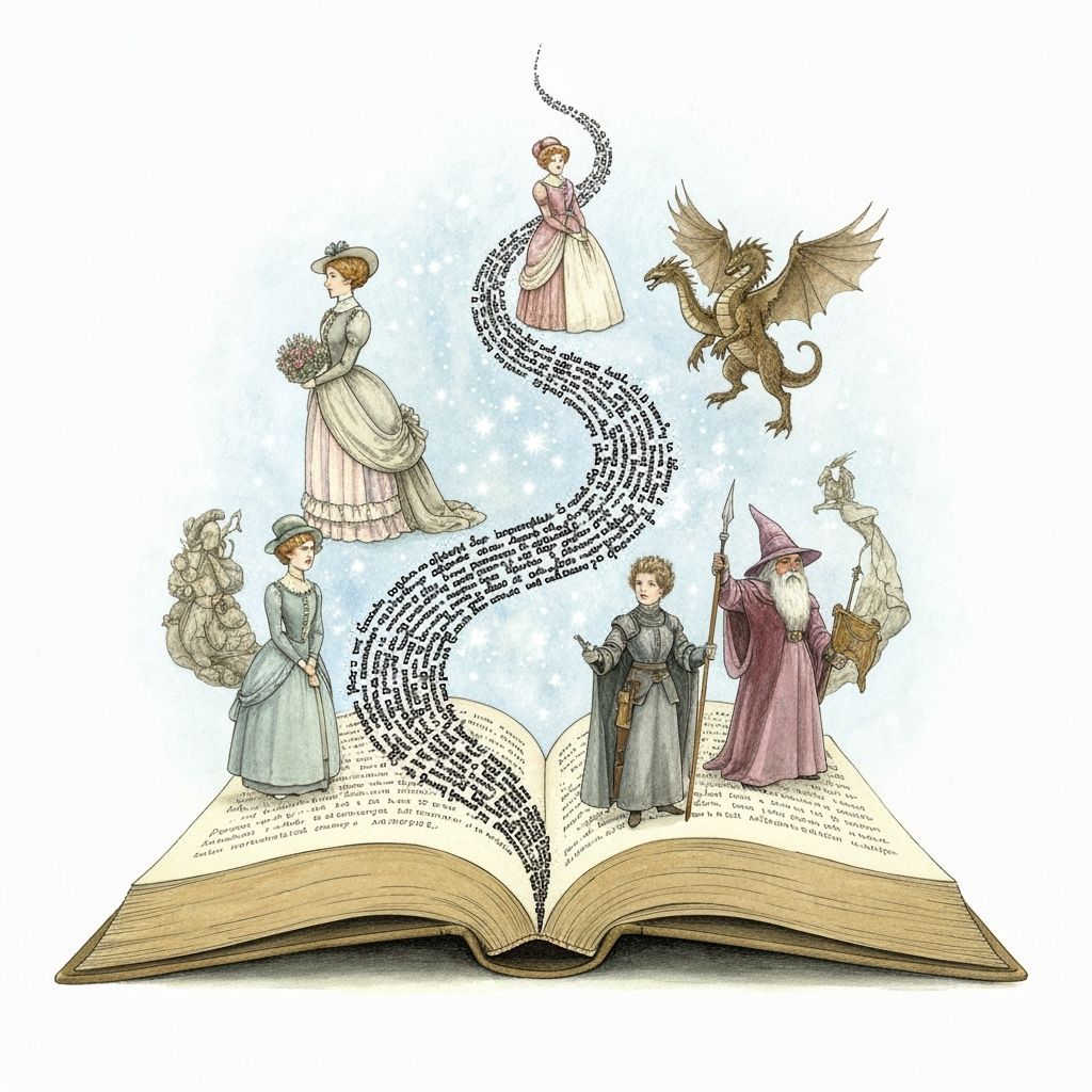 Beatrix Potter Style Words Flow into Dreamlike Victorian Sce...