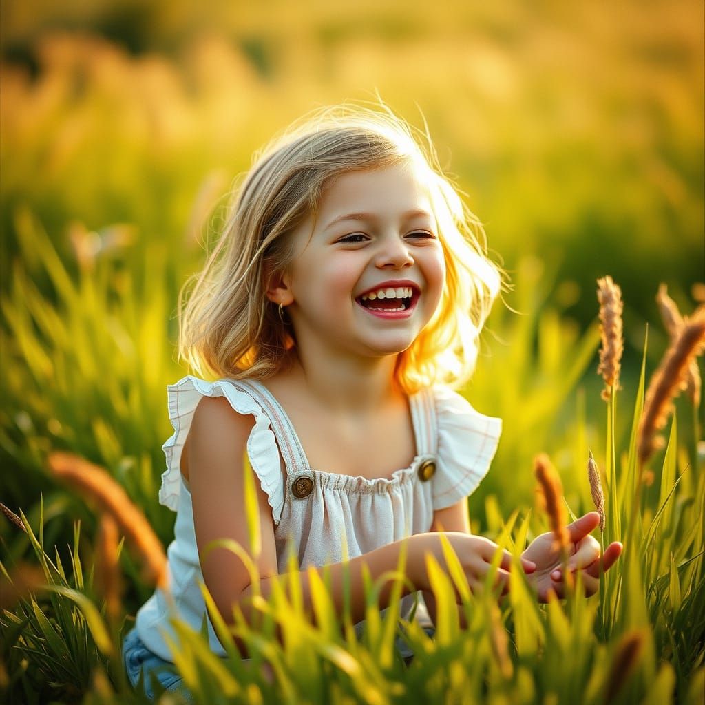 Girl Laughing in Grass, Cinematic Film Still