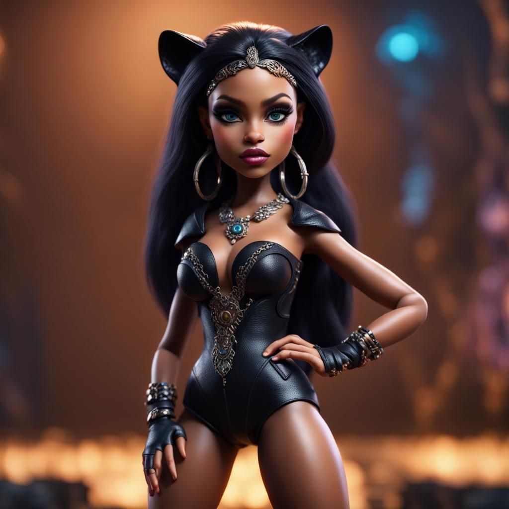 Hyperrealistic Bratz Dolls as Panther Lady