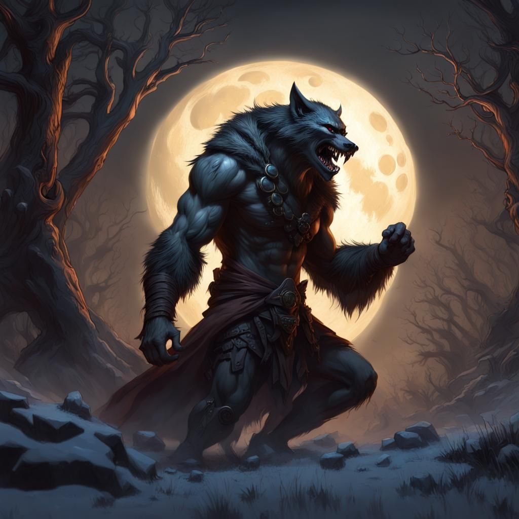 Druid to Werewolf Transformation: Dark Fantasy Concept Art