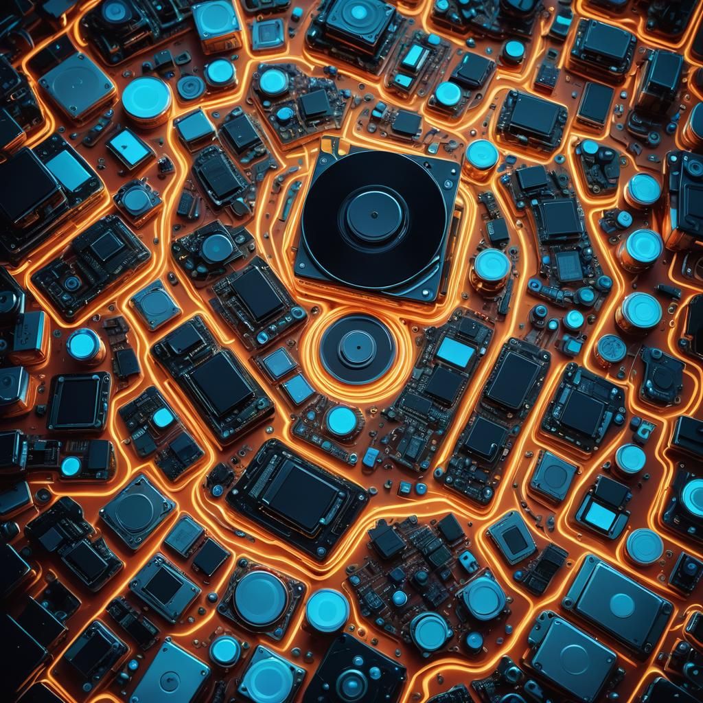 Surreal Glowing Hard Disk Generates Gadgets