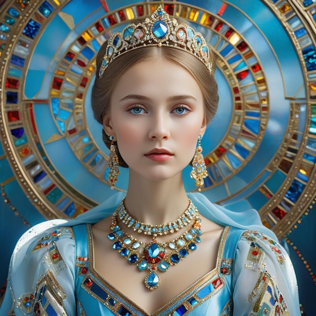 Russian Princess Portrait in Klimt-Inspired Surrealism