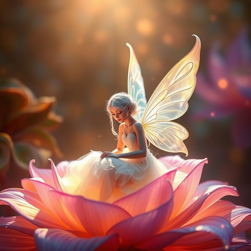 Radiant Fairy in Glowing Flower, Digital Art