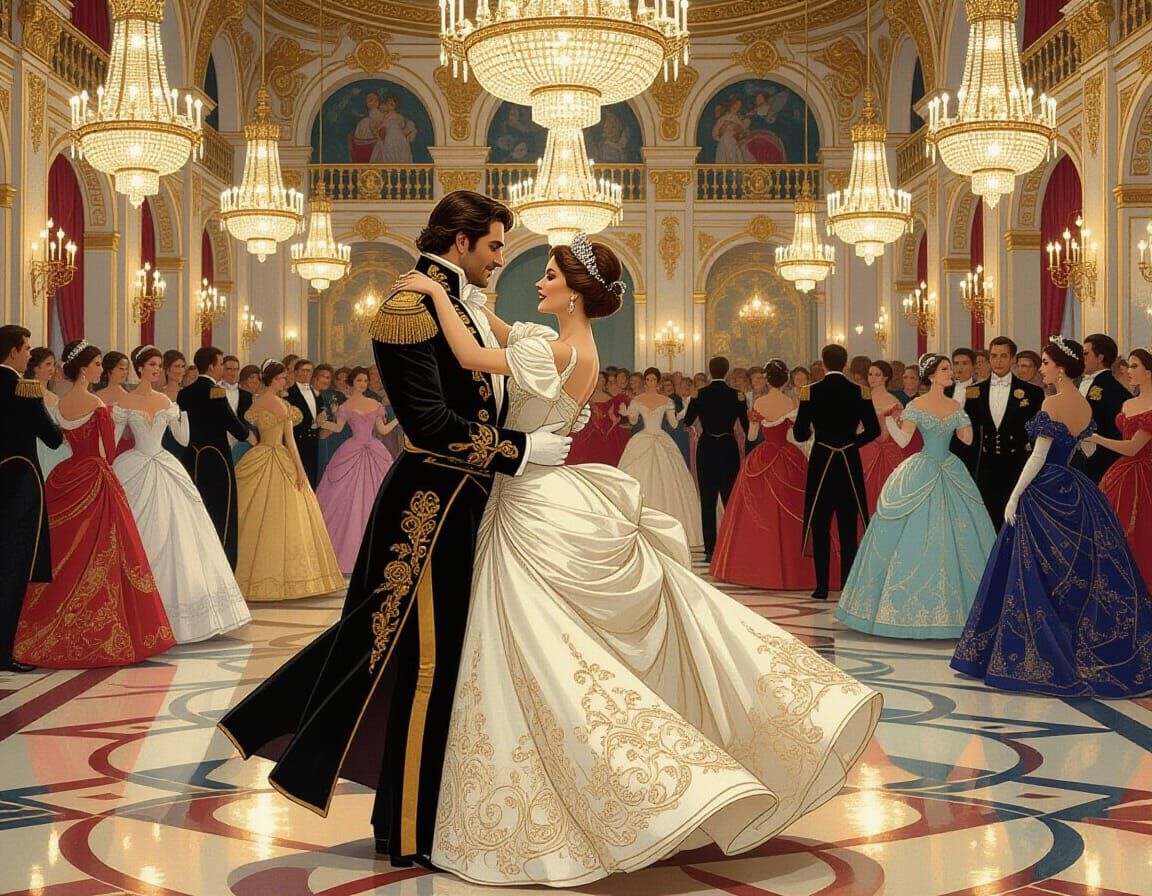 King and Queen's Waltz in Ornate Ballroom