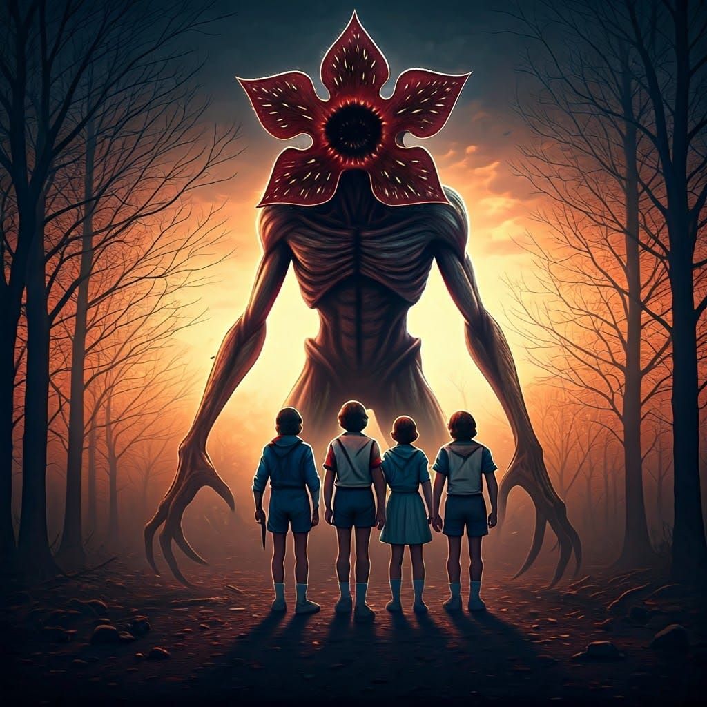 Heroic Demogorgon Stands Beside Stranger Things Heroes in Mo...