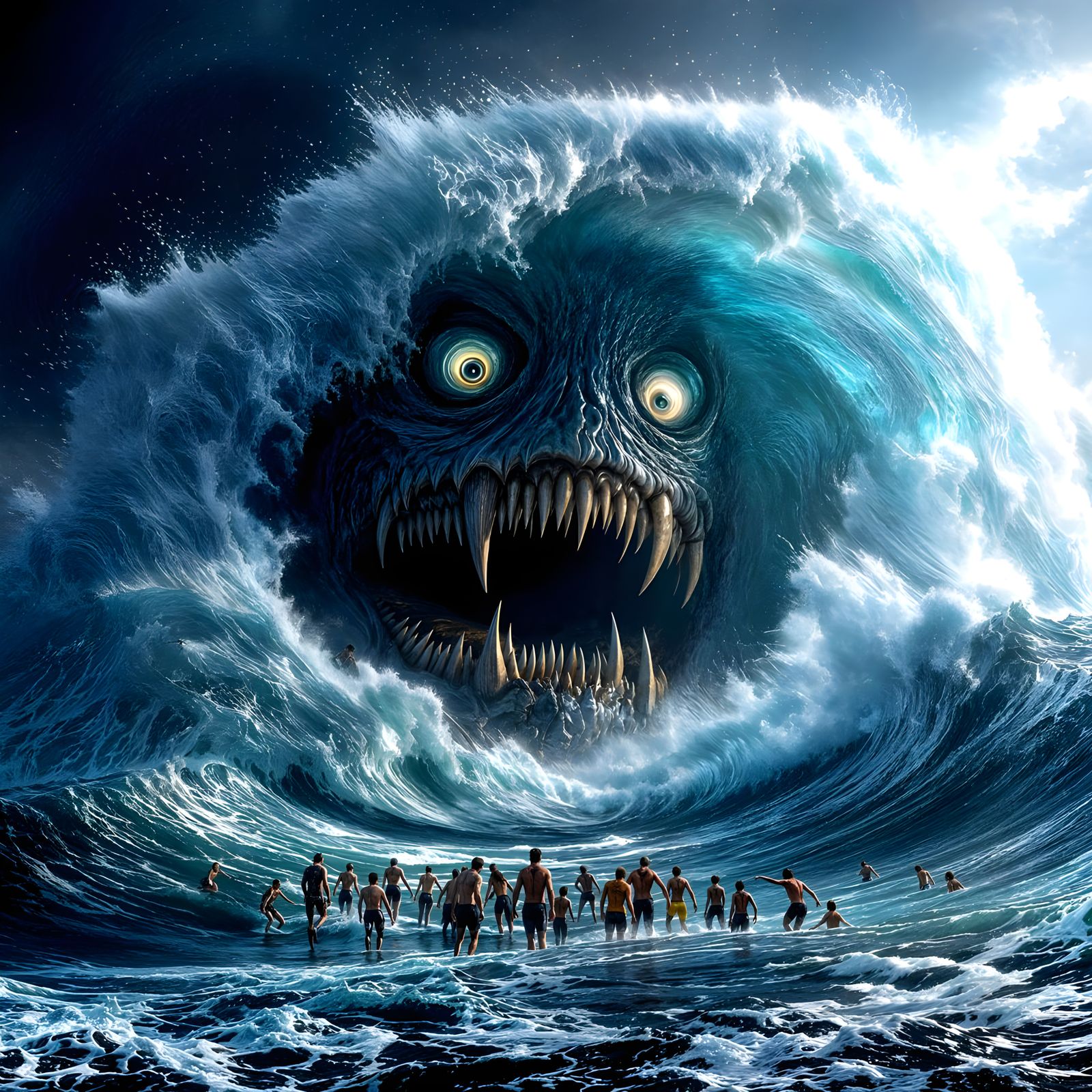 Surreal Giant Wave Devours Surfers in Dark Daytime Horror