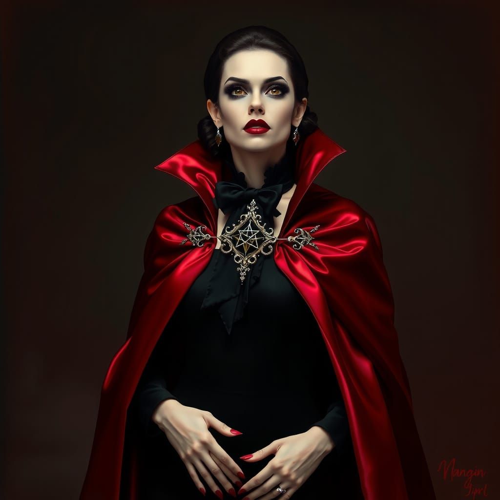 Vampire Countess in Luxurious Black Tie Attire with Gothic C...