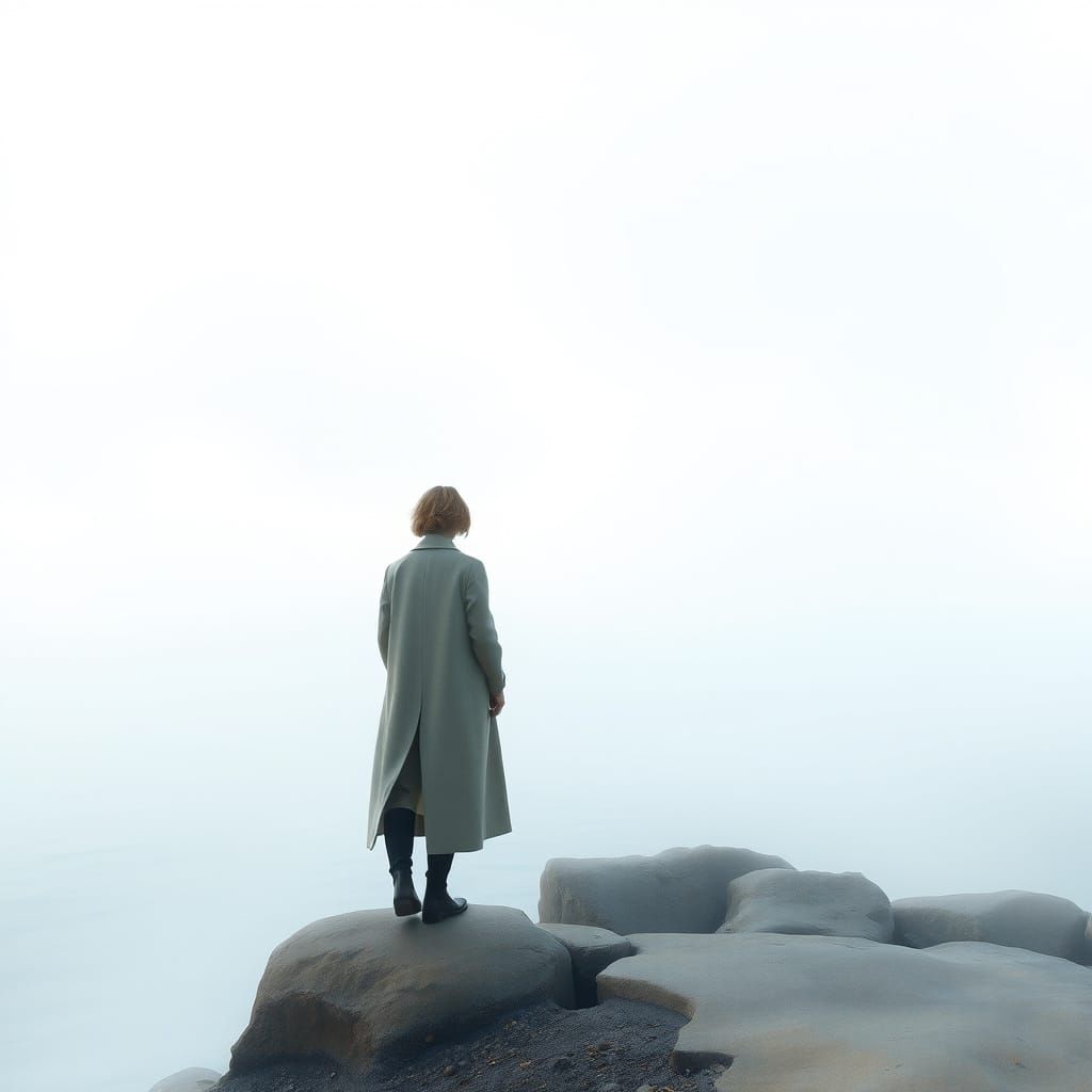 Serene Coastal Figure in Dreamy Impressionist Style