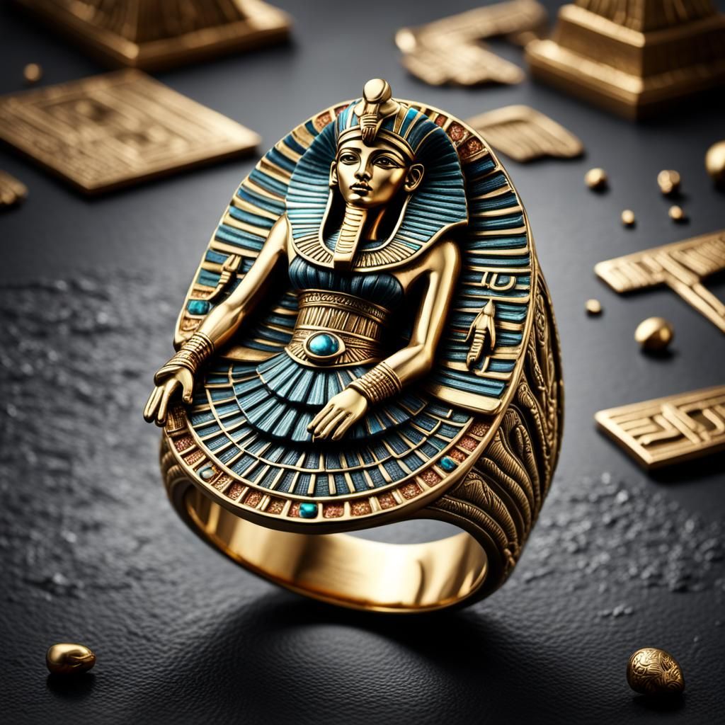 Egyptian Ring with Isis in Hyperrealistic Style