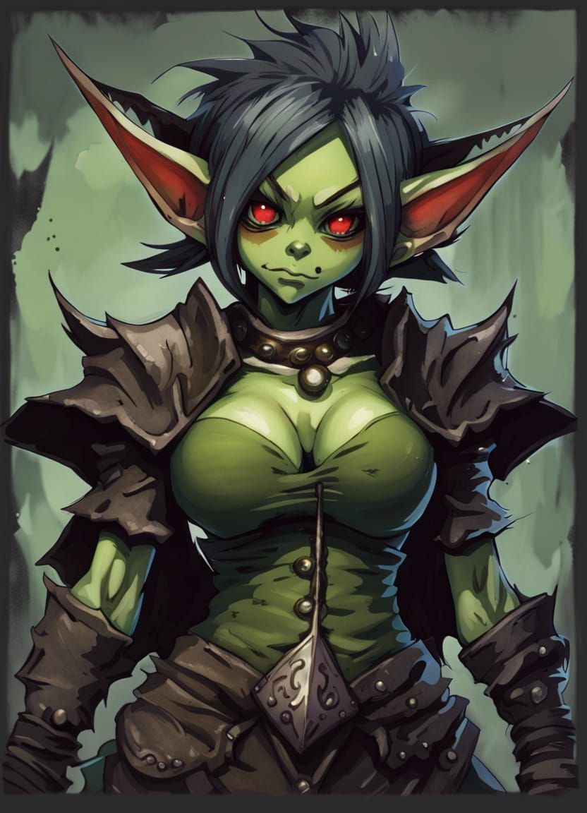 Gothic Anime Female Goblin in Manga Comic Style