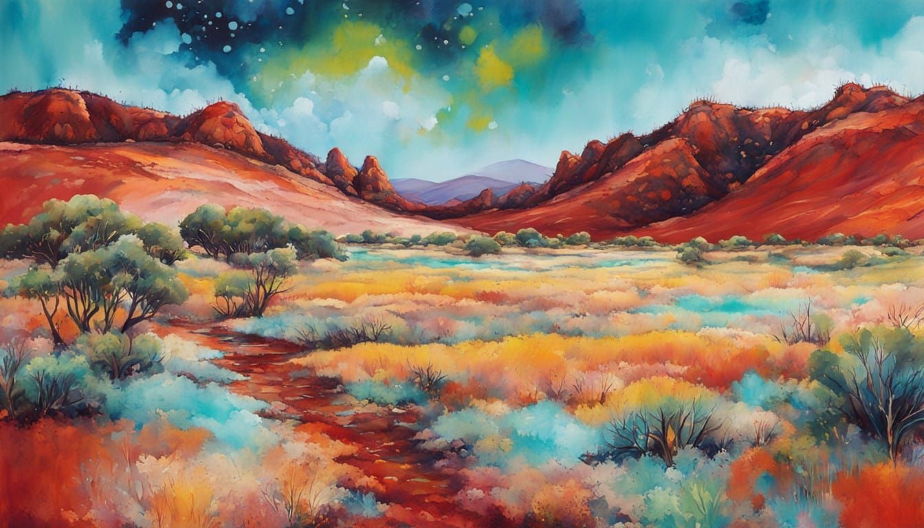 Vibrant Red Earth Dreamscape in Kaleidoscope Colors