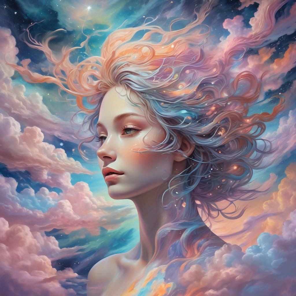 Cosmic Surrealism Portrait: Dreams in Galactic Dreamscapes