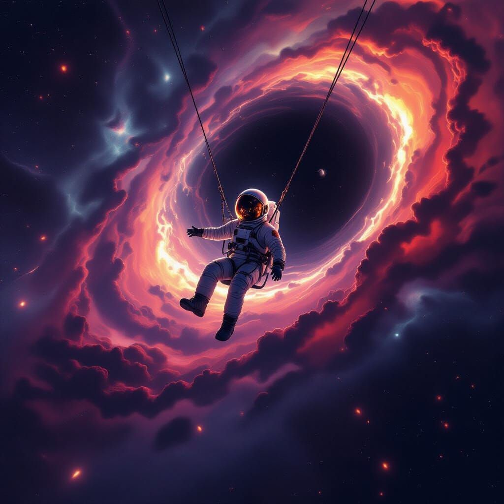 Astronaut Drifting Towards Black Hole Event Horizon