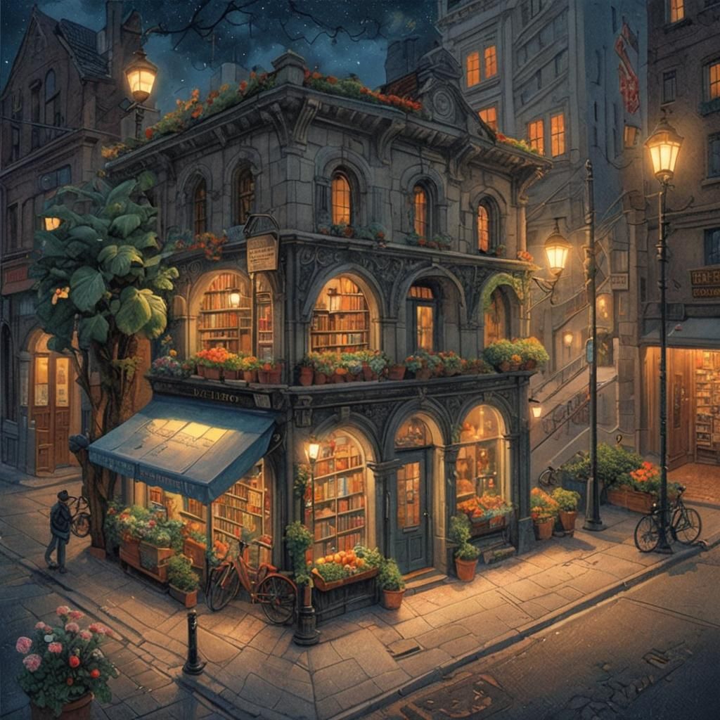 Victorian Bookstore at Night in Digital Matte Painting