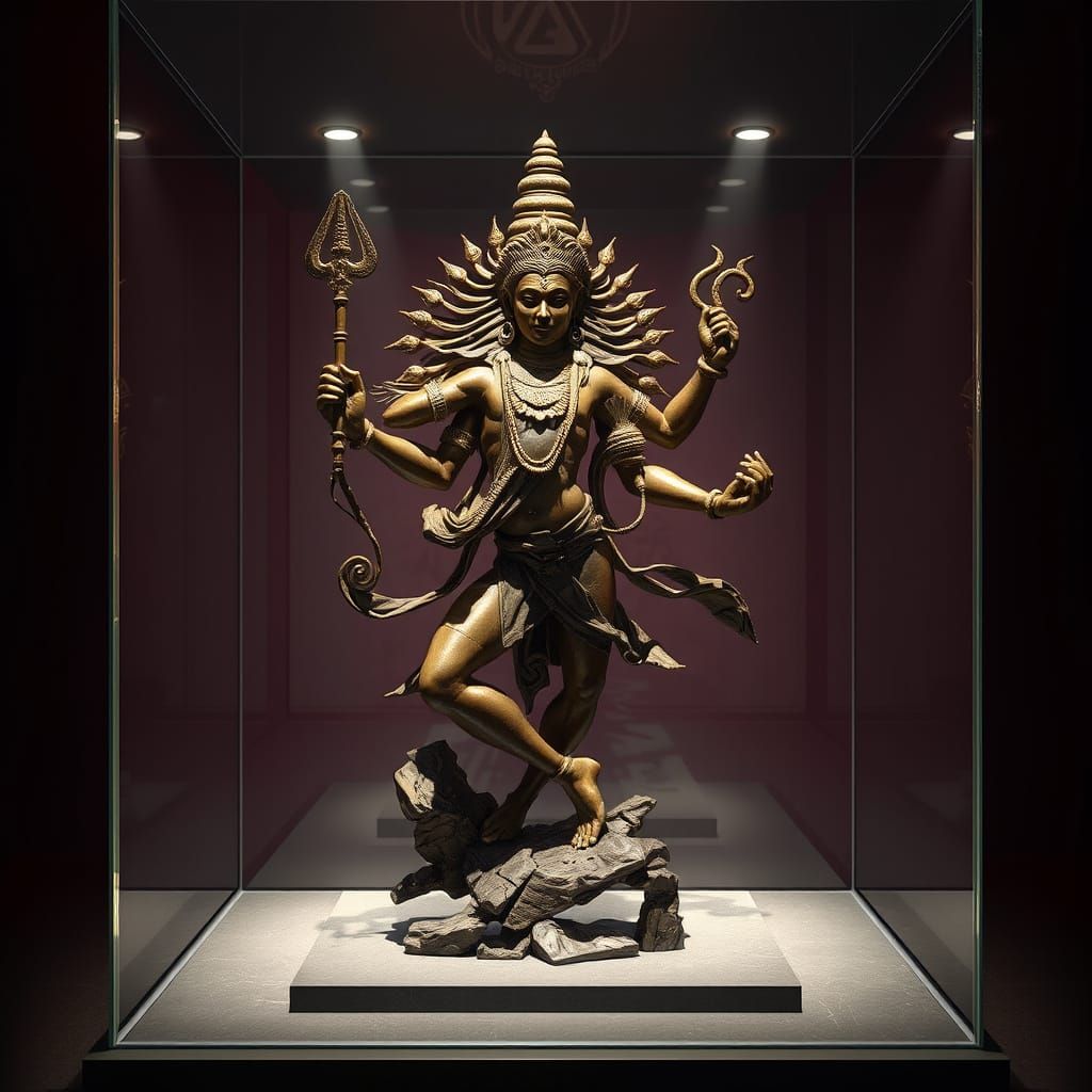 Surreal Bronze Shiva Statue in Modern Museum Setting