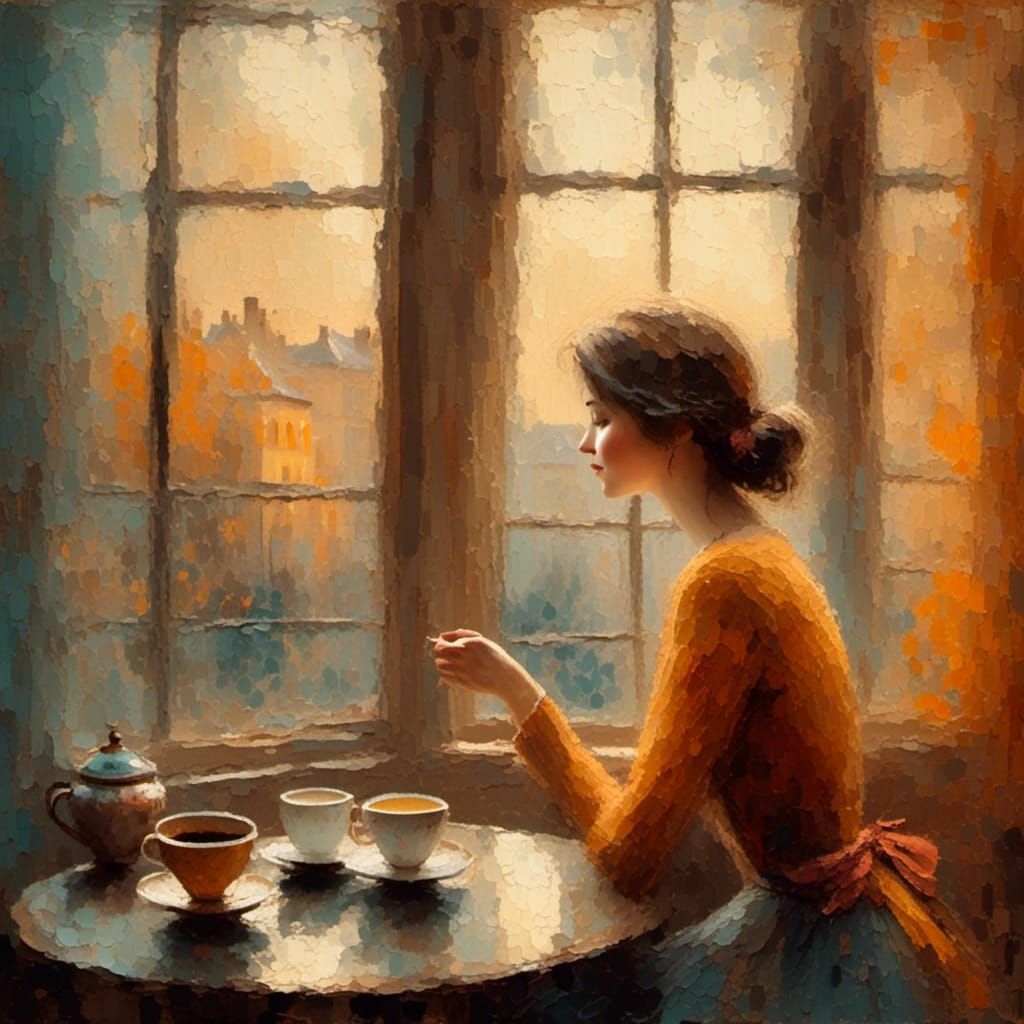 Impressionist Woman Gazing Out Window at Dawn