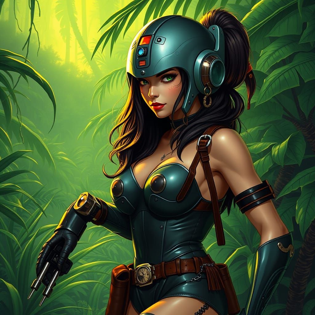 Megaman Woman in Jungle Basin with Metallic Accents